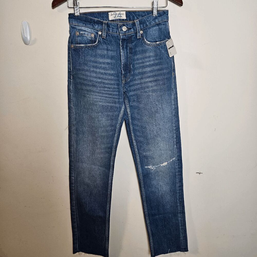 We The Free Straight Leg Denim Jeans NWT Women's Blue Size 24 Distressed